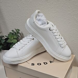 SODA White Chunky Platform Sneakers